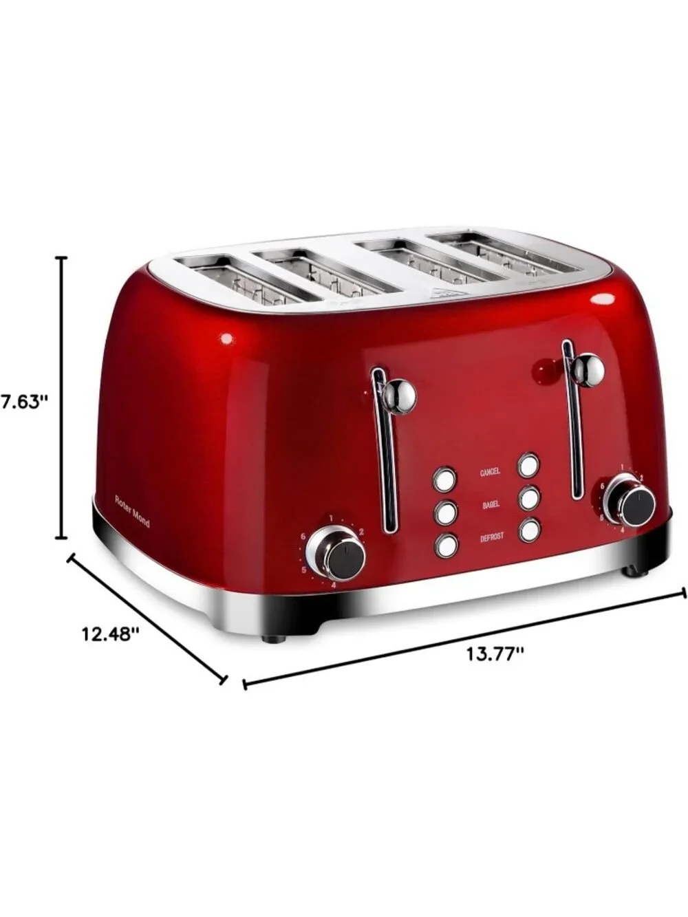 4 Slice Red Retro Stainless Steel with Bagel Defrost Cancel Function Toaster